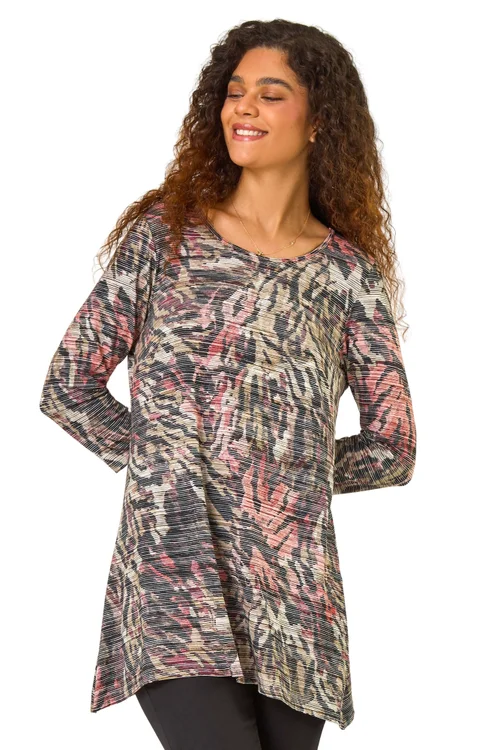 Roman Khaki Animal Print Stretch Tunic - Size 12 Image 2
