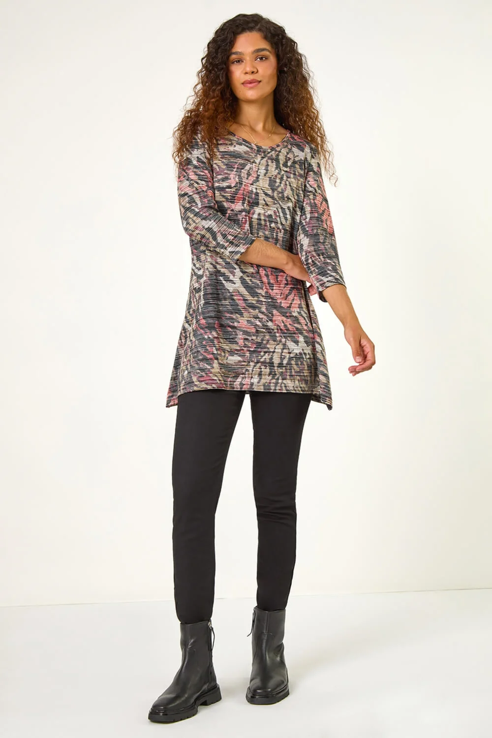 Roman Khaki Animal Print Stretch Tunic - Size 12 Image 1