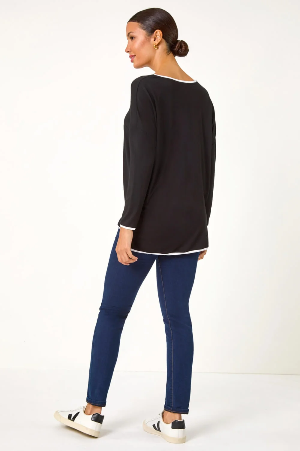 Roman Black Contrast Trim Tunic Top - Size 14 Image 3