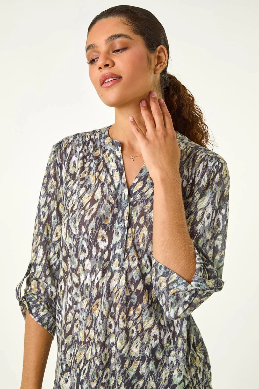 Roman Green Animal Print Stretch Burnout Top - 10 Image 3