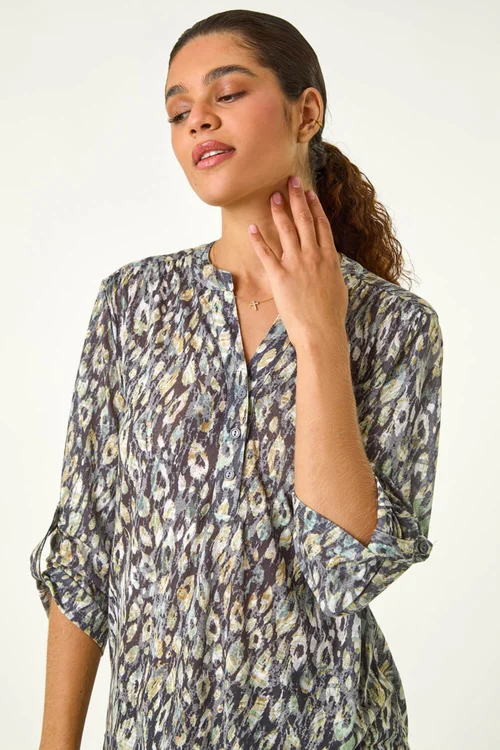 Roman Green Animal Print Stretch Burnout Top - 10 Image 3