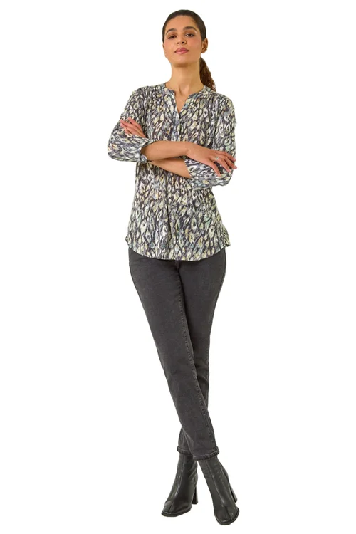 Roman Green Animal Print Stretch Burnout Top - 10 Image 1