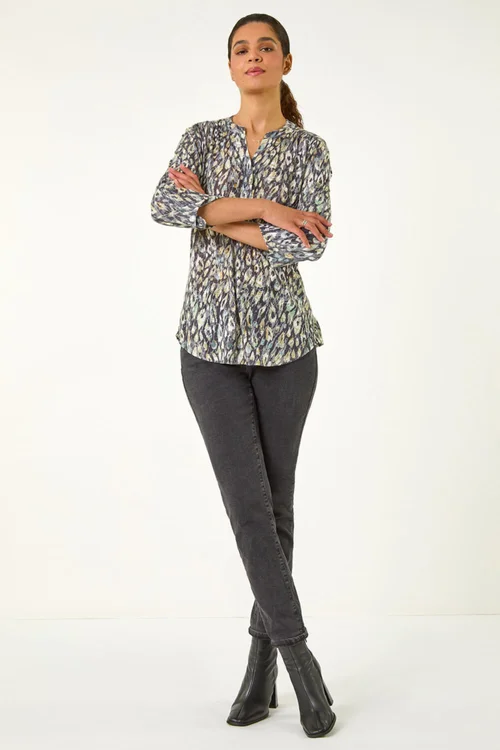 Roman Green Animal Print Stretch Burnout Top - 10 Image 4
