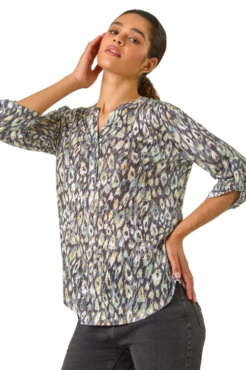 Roman Green Animal Print Stretch Burnout Top - 10 Image 2