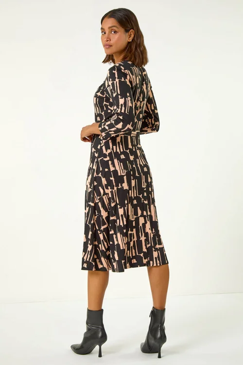 Roman Black Stretch Abstract Belted Dress - 22 Image 3