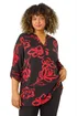 Roman Red Curve Stretch Jersey Floral Top - Size 16 Image 1