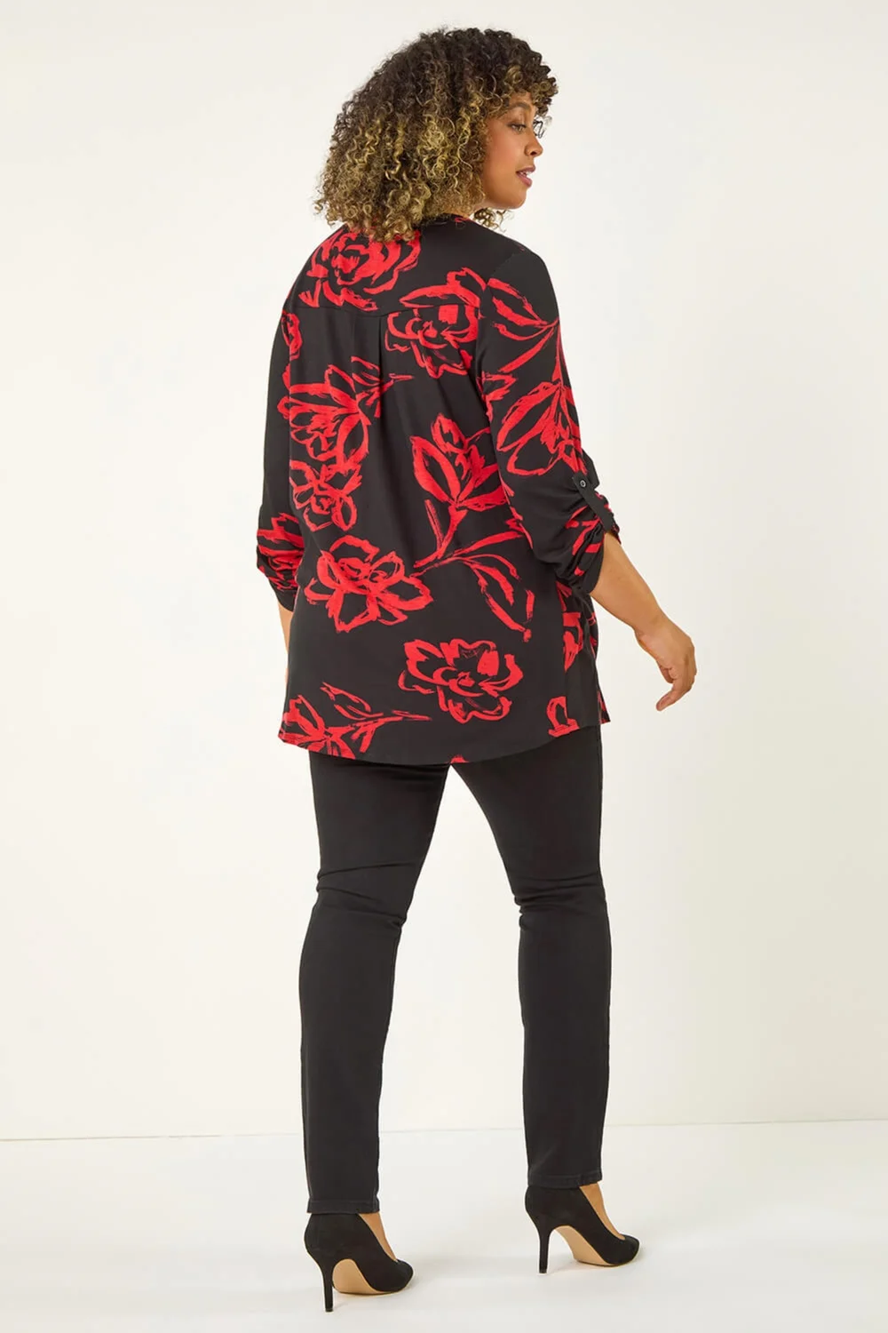 Roman Red Curve Stretch Jersey Floral Top - Size 16 Image 4