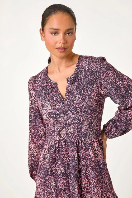 Roman Navy Petite Paisley Tiered Stretch Dress - 18 Image 4