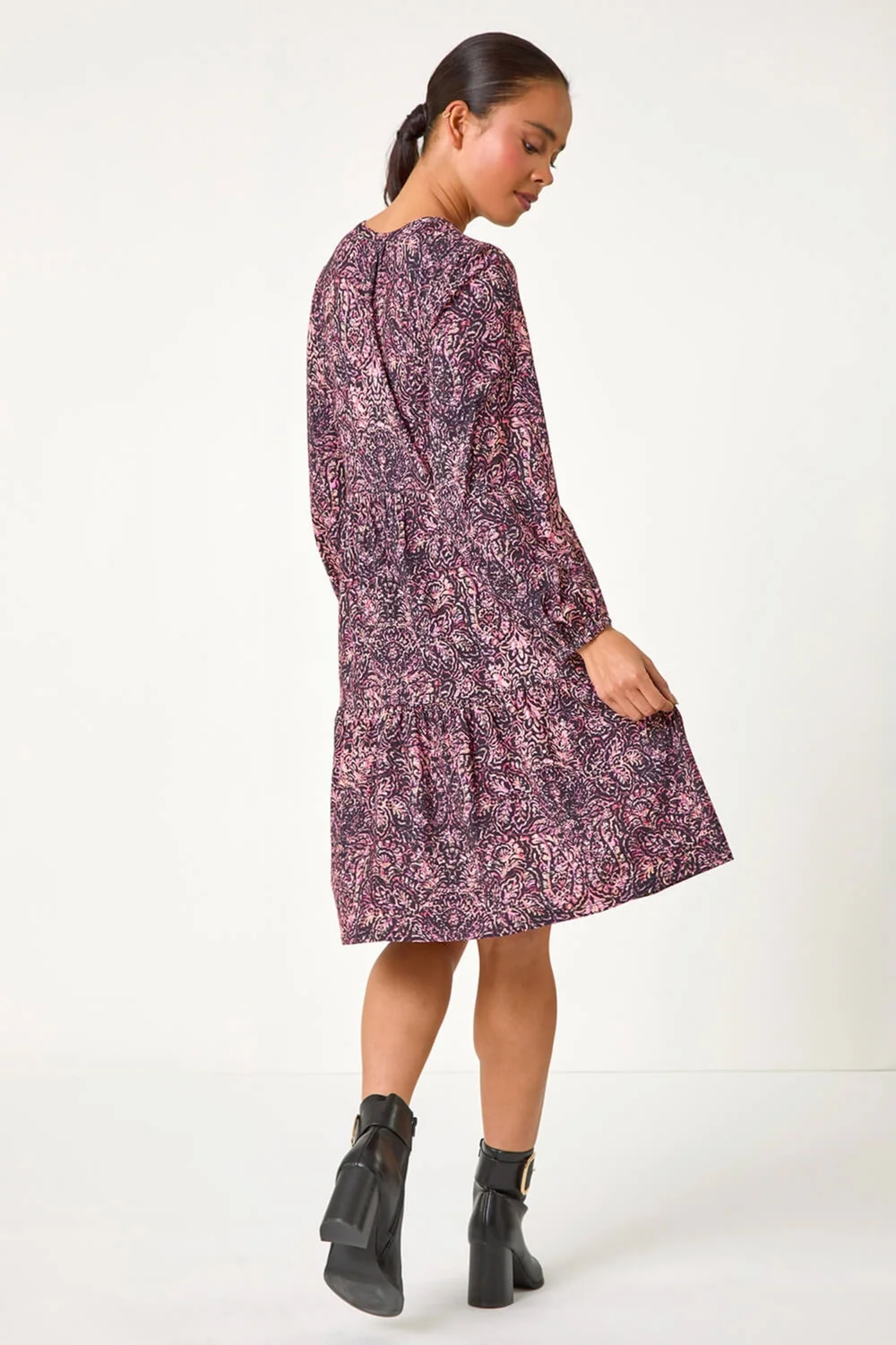 Roman Navy Petite Paisley Tiered Stretch Dress - 18 Image 3