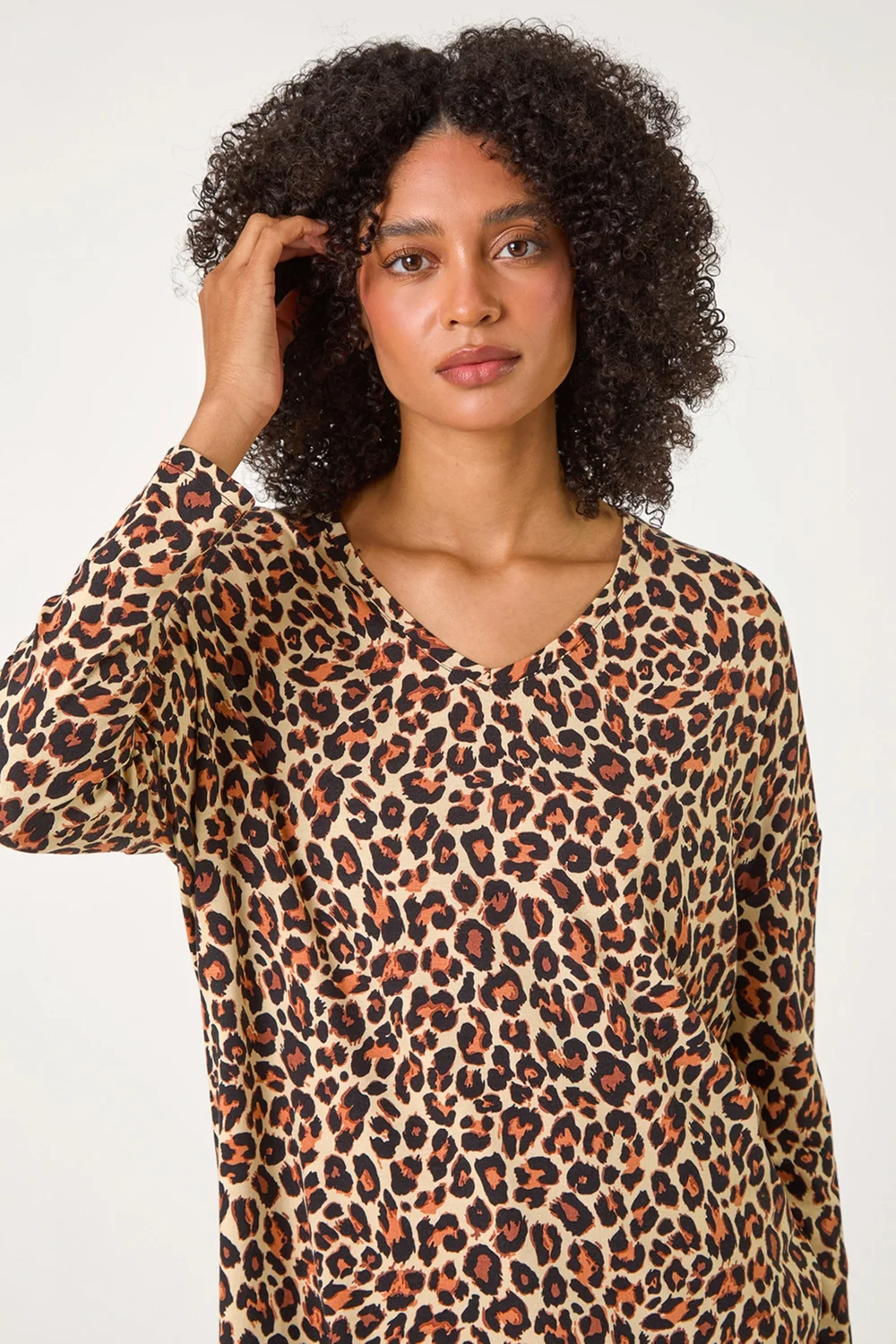 Roman Natural Animal Print V-Neck Tunic Stretch Top - Size 14 Image 4