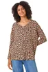 Roman Natural Animal Print V-Neck Tunic Stretch Top - Size 14 Image 1