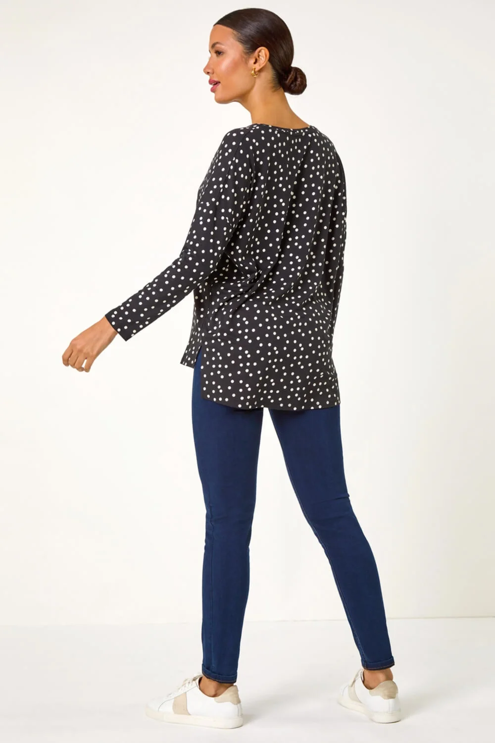 Roman Black Spot Print Stretch Tunic Top - Size 14 Image 4