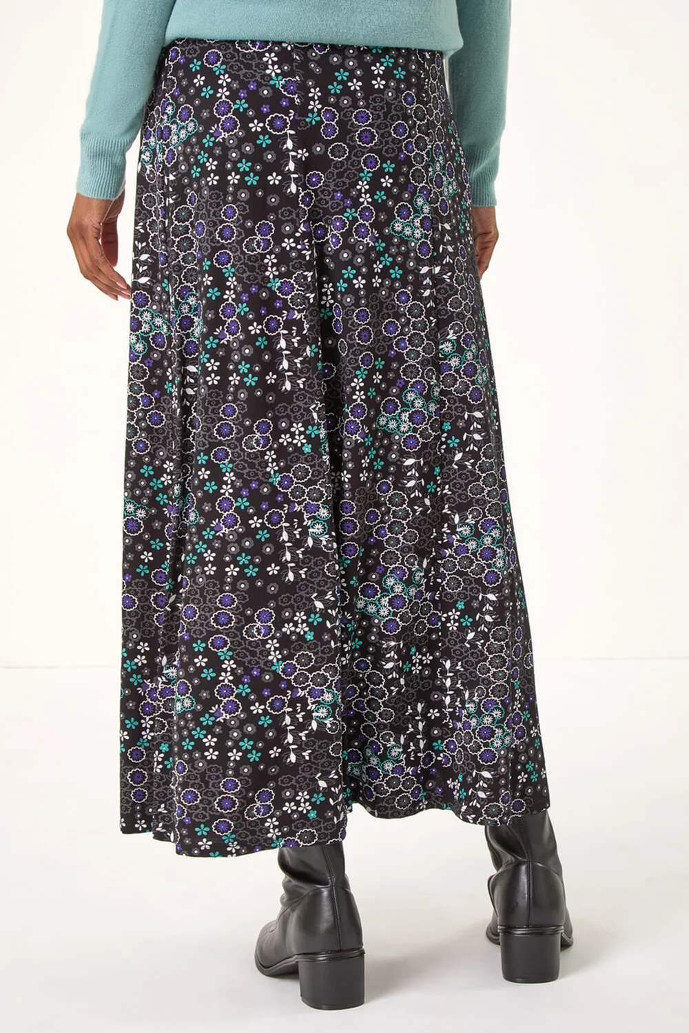 Roman Blue Ditsy Floral Print Stretch Midi Skirt - Size 10 Image 4