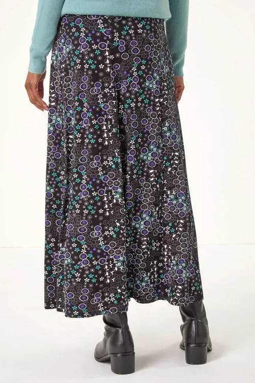 Roman Blue Ditsy Floral Print Stretch Midi Skirt - Size 10 Image 4