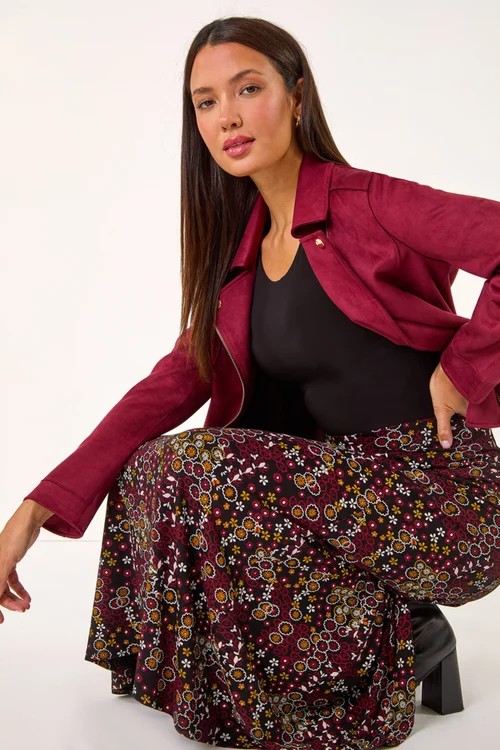 Roman Red Ditsy Floral Print Stretch Midi Skirt - Size 10 Image 2