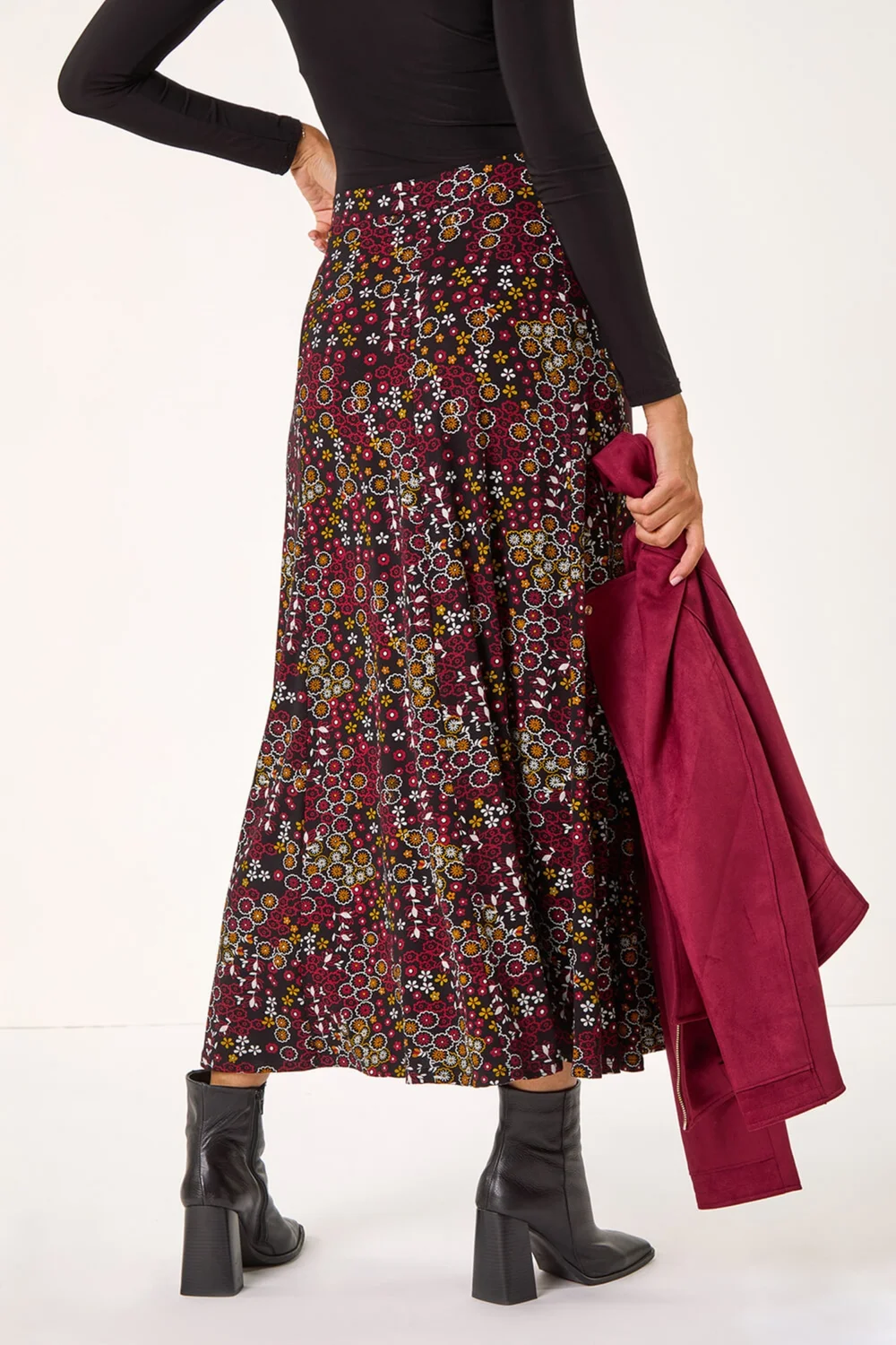 Roman Red Ditsy Floral Print Stretch Midi Skirt - Size 10 Image 4