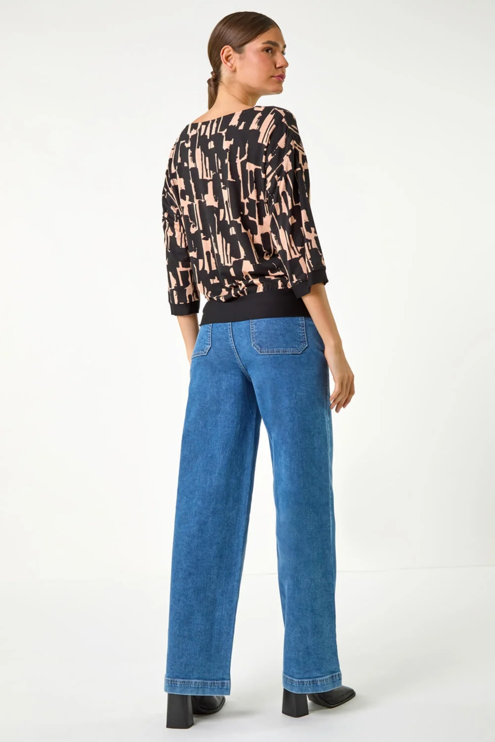 Roman Black Abstract Banded Hem Stretch Top - 10 Image 3