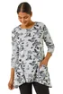 Roman Grey Floral Print Pocket Detail Tunic Stretch Top - Size 16 Image 1