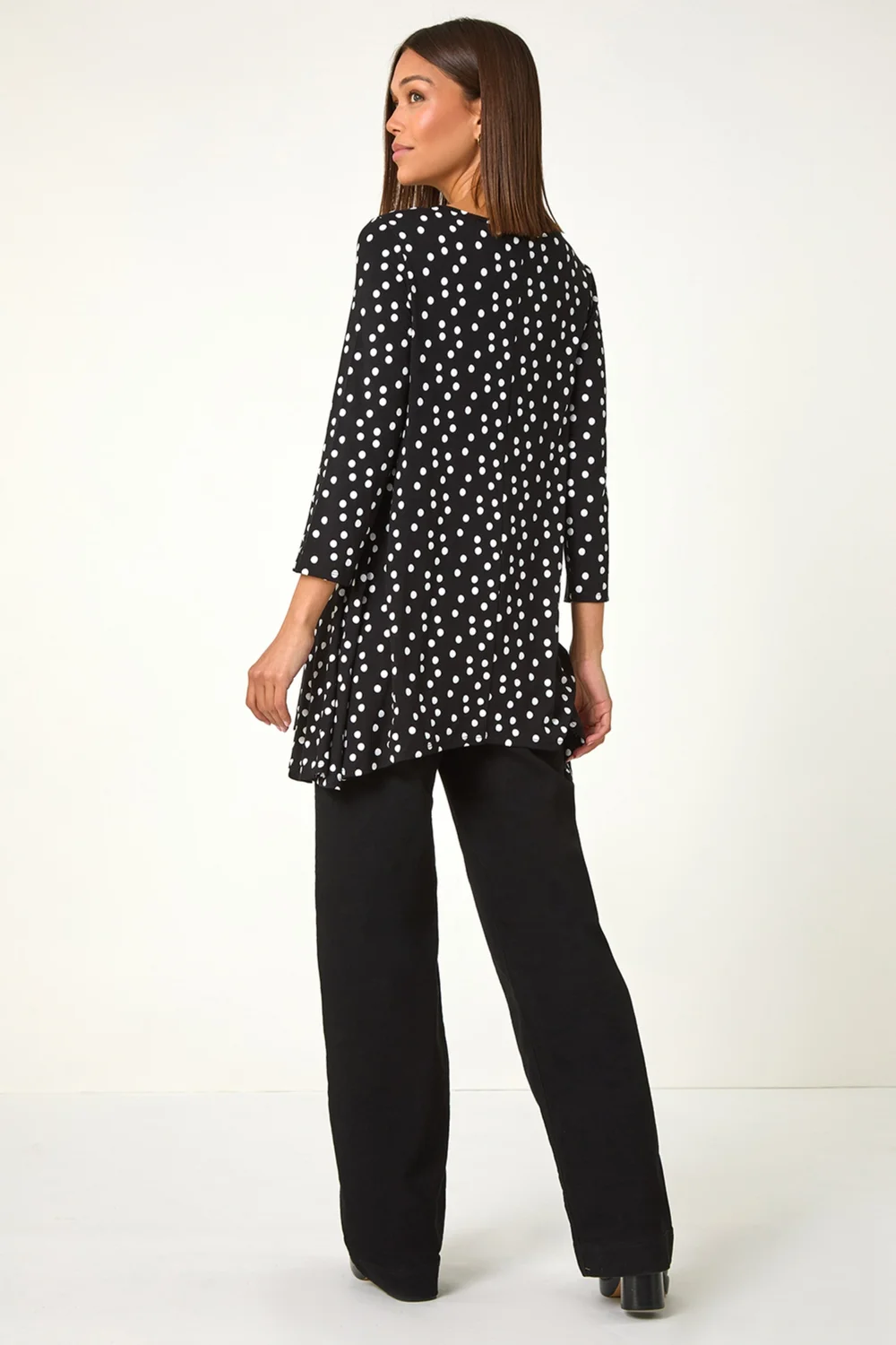 Roman Black Spot Print Lace Trim Stretch Top - Size 24 Image 4