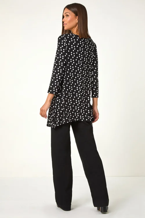 Roman Black Spot Print Lace Trim Stretch Top - Size 24 Image 4