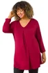 Roman Maroon Curve V-Neck Pleat Tunic Top - Size 20 Image 1
