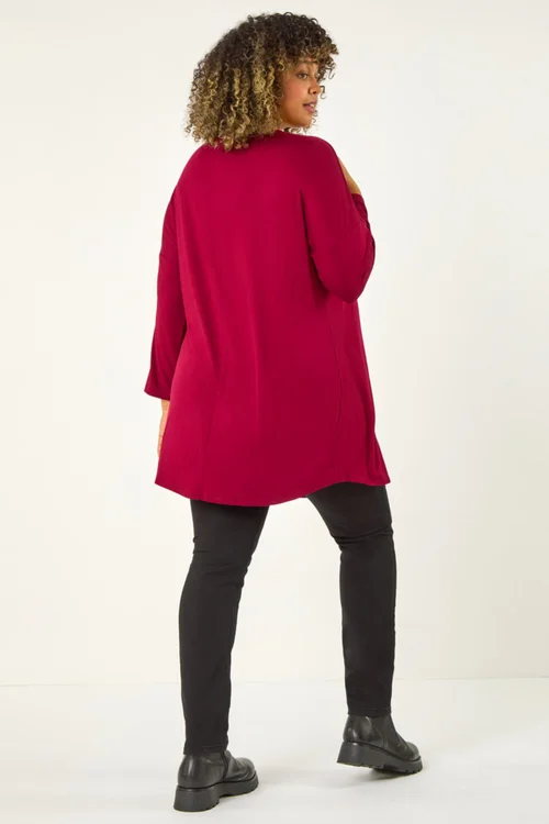 Roman Maroon Curve V-Neck Pleat Tunic Top - Size 20 Image 3