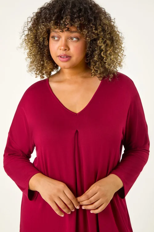 Roman Maroon Curve V-Neck Pleat Tunic Top - Size 20 Image 4