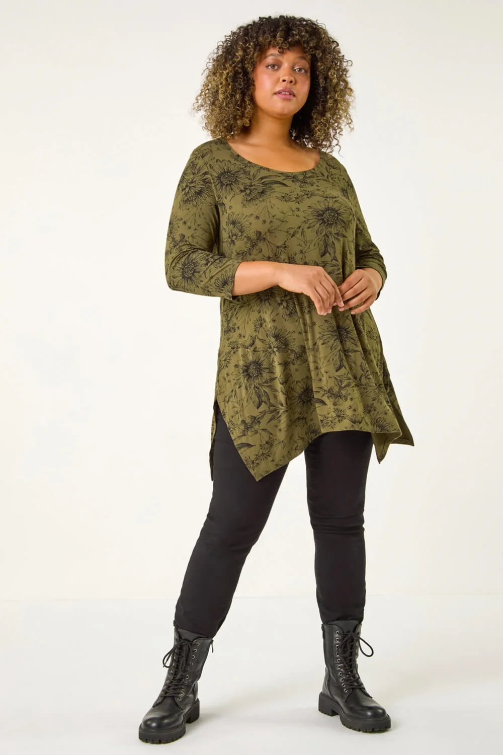 Roman Khaki Curve Floral Bar Back Top - Size 18 Image 2