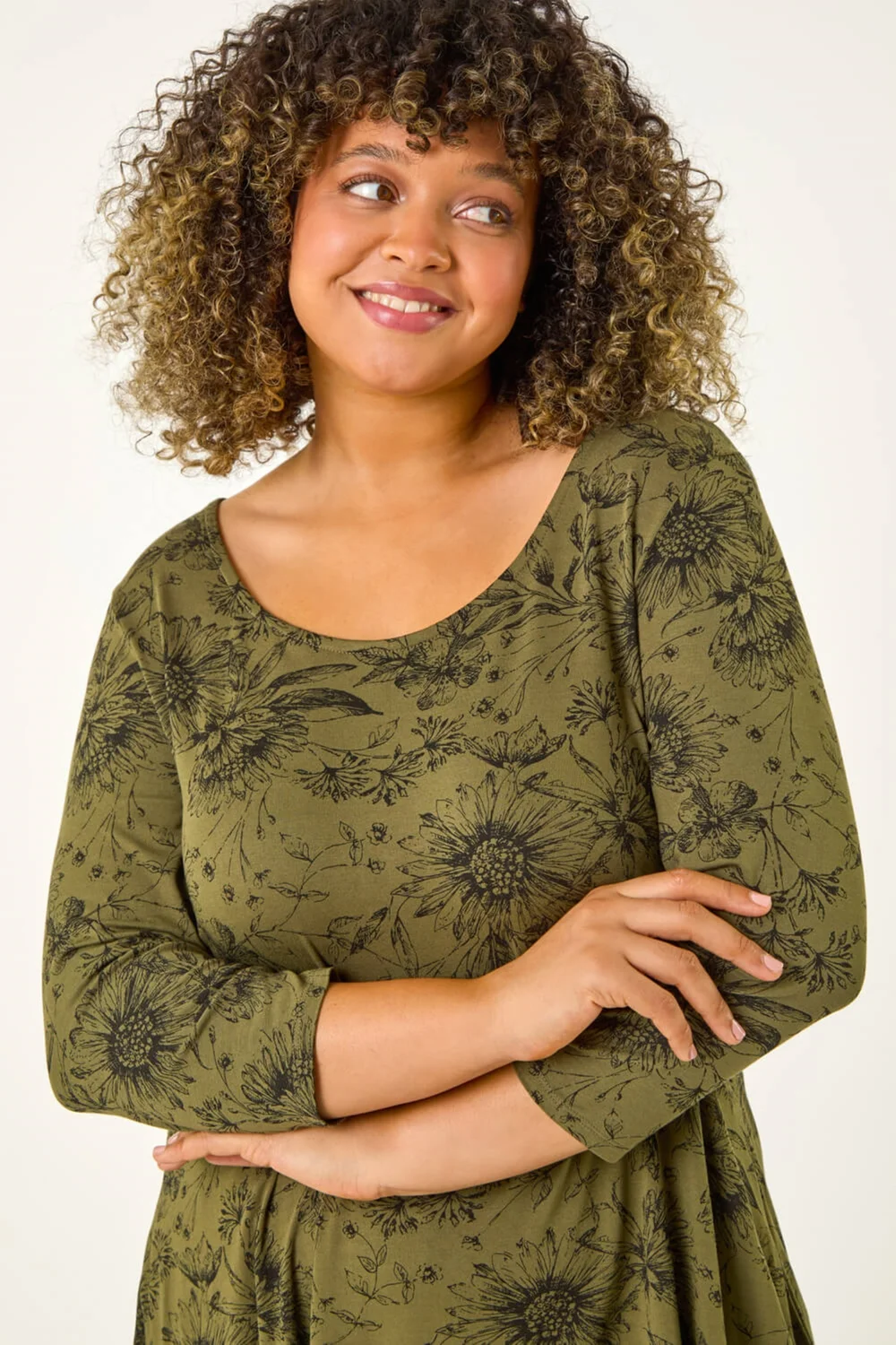 Roman Khaki Curve Floral Bar Back Top - Size 18 Image 4