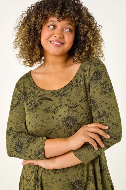 Roman Khaki Curve Floral Bar Back Top - Size 18 Image 4