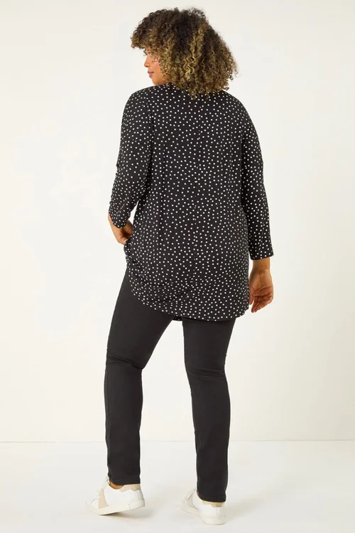 Roman Black Curve V-Neck Spot Print Tunic - 16 Image 3