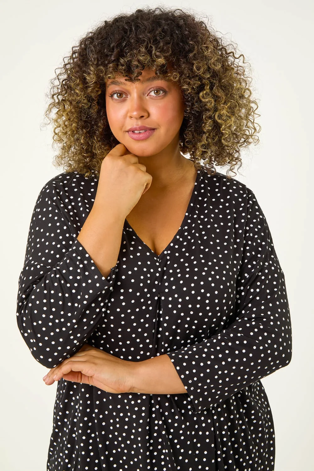 Roman Black Curve V-Neck Spot Print Tunic - 16 Image 4