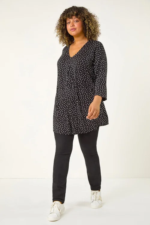 Roman Black Curve V-Neck Spot Print Tunic - 16 Image 2