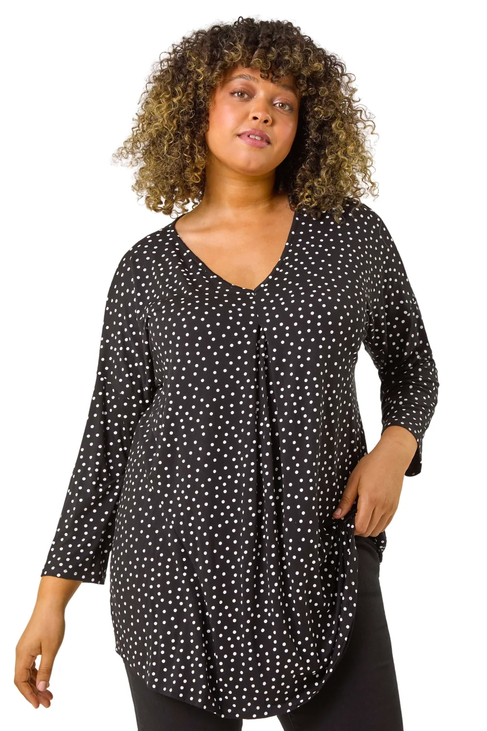 Roman Black Curve V-Neck Spot Print Tunic - 16 Image 1