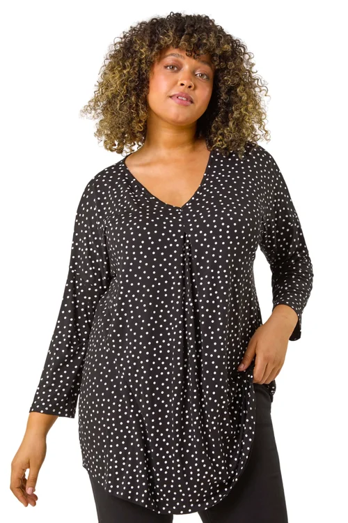 Roman Black Curve V-Neck Spot Print Tunic - 16 Image 1