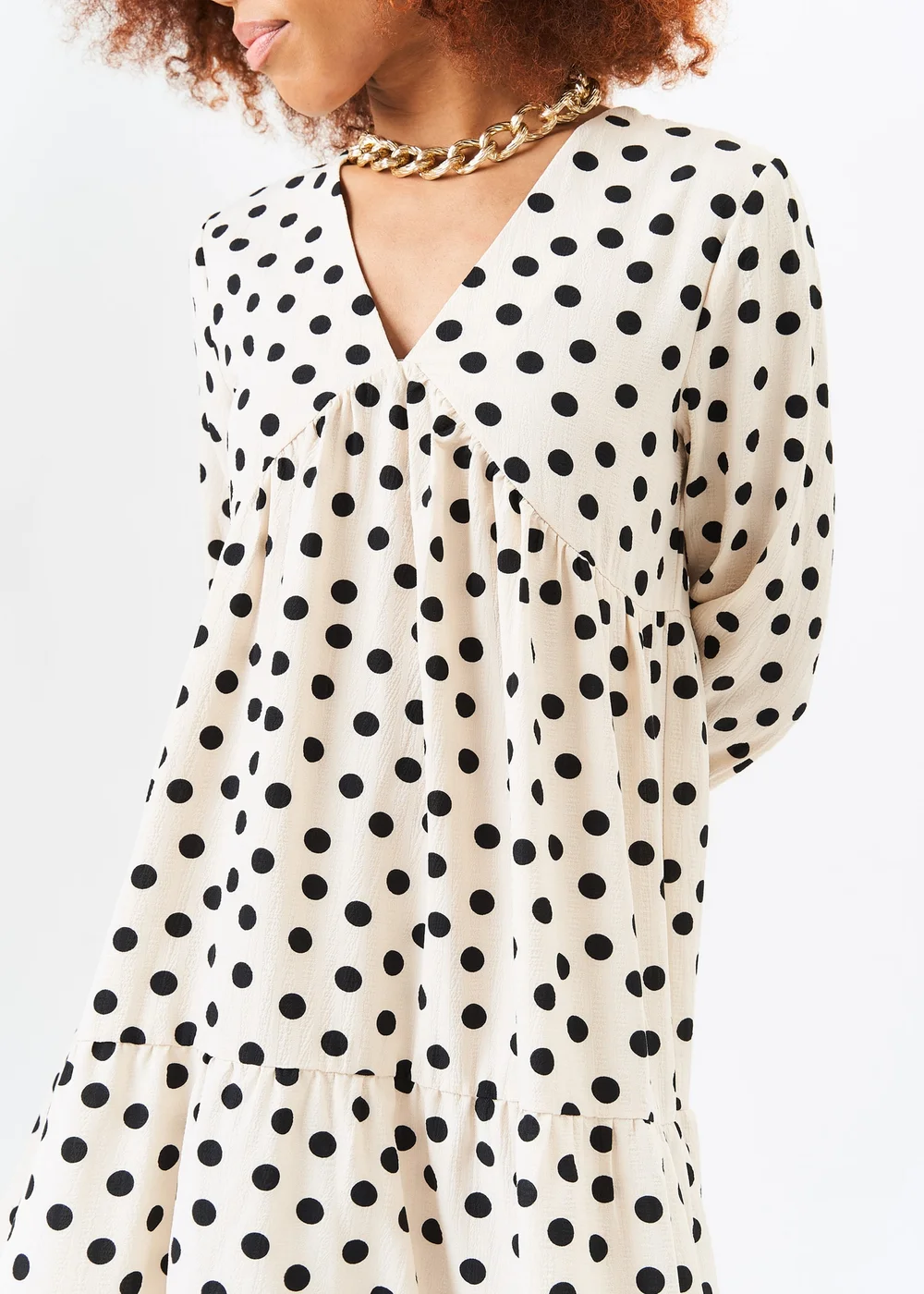 Gini London Cream Long Sleeve Tiered Midi Dress - Small/Medium Image 3