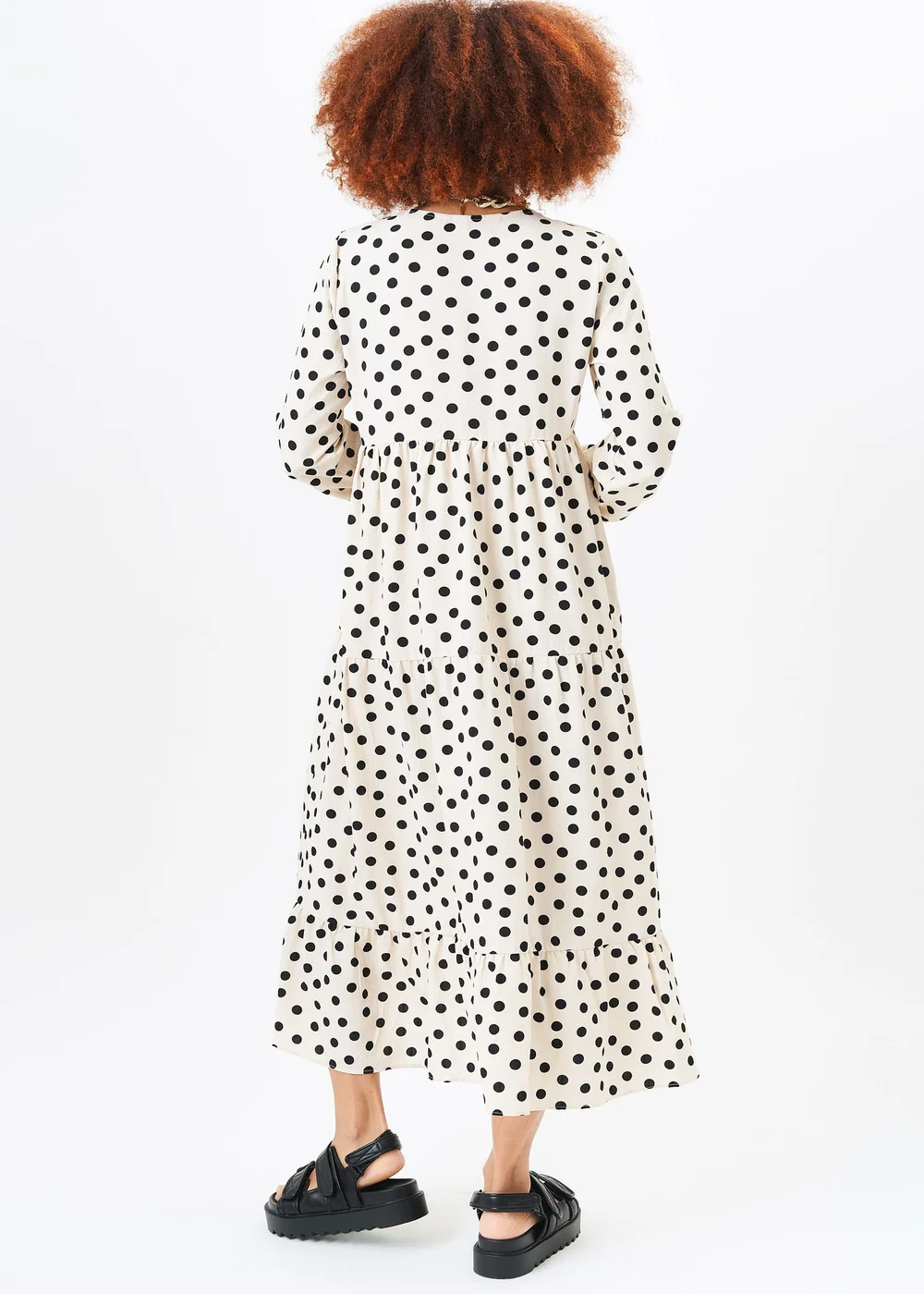 Gini London Cream Long Sleeve Tiered Midi Dress - Small/Medium Image 2