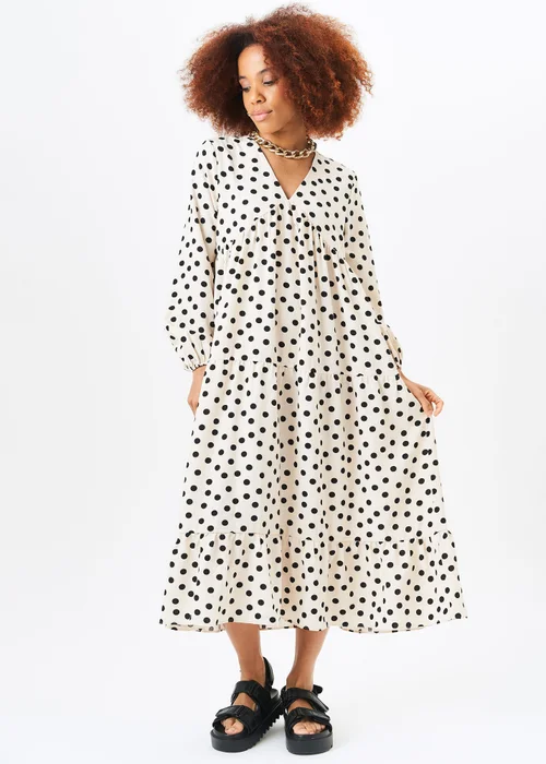 Gini London Cream Long Sleeve Tiered Midi Dress - Small/Medium Image 1