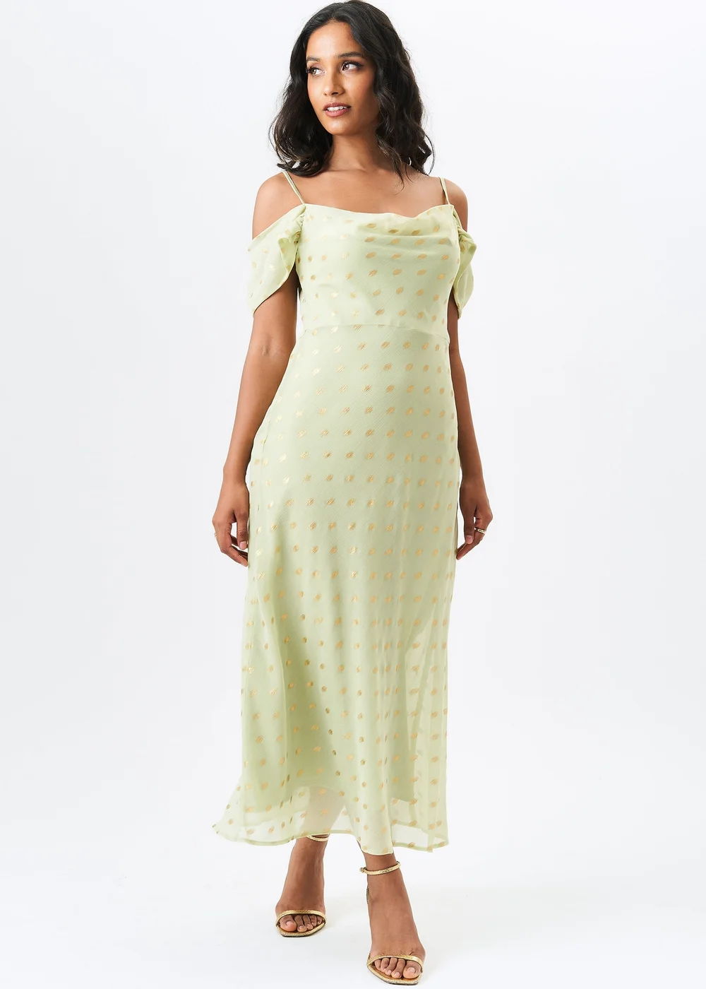 Gini London Sage Green Cowl Neck Drop Sleeves Foil Maxi Dress - 14 | Matalan Gini London Sage Green Cowl Neck Drop Sleeves Foil Maxi Dress - 14 | Matalan