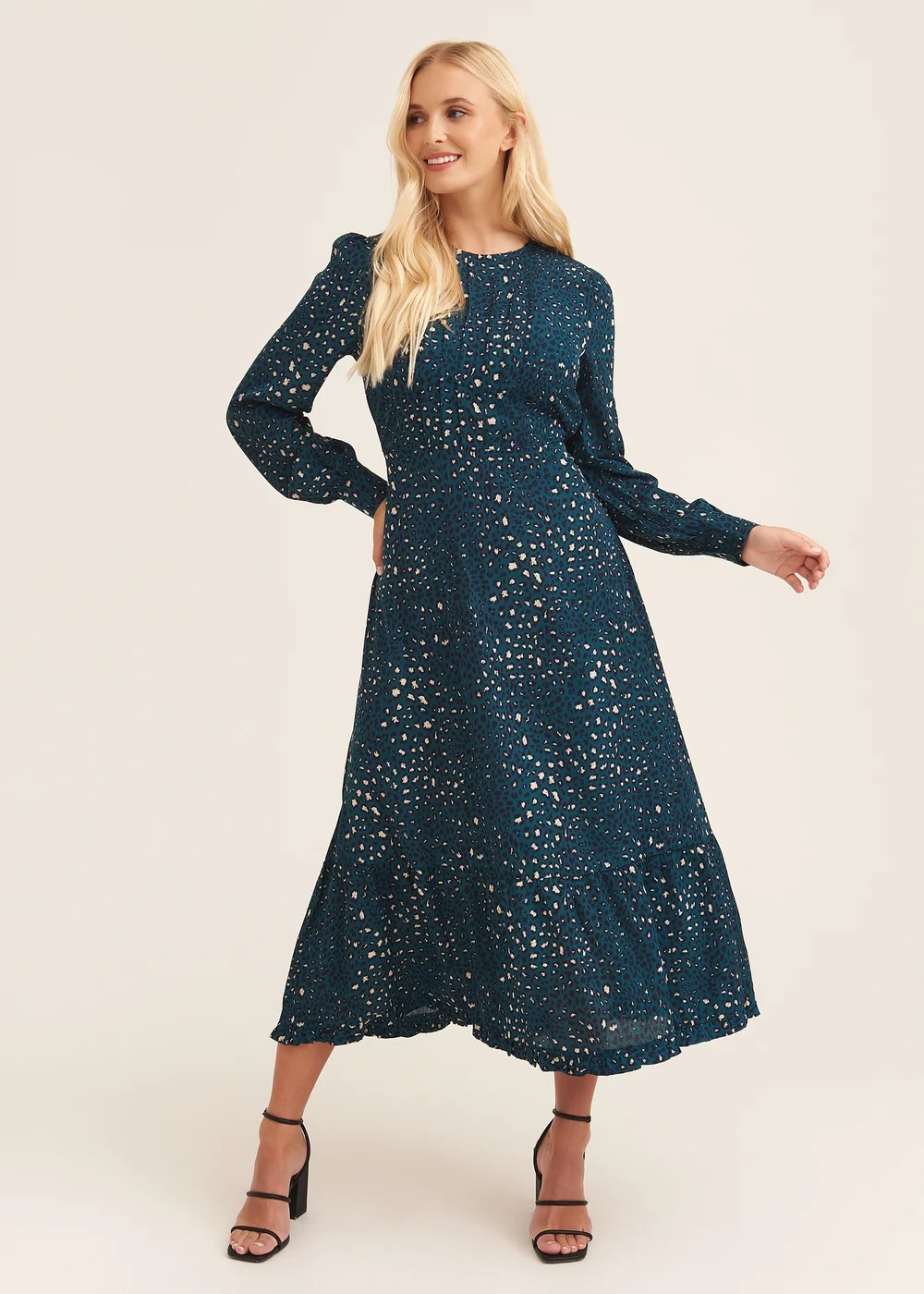 Gini London Green Animal Print Long Sleeve Midaxi Dress - 8 Image 4