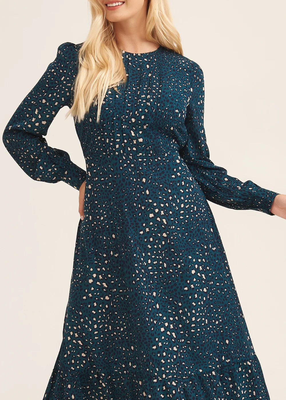Gini London Green Animal Print Long Sleeve Midaxi Dress - 8 Image 3