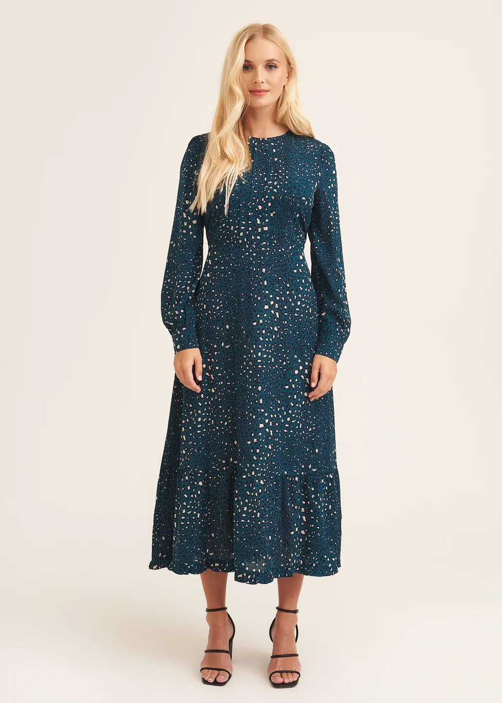 Gini London Green Animal Print Long Sleeve Midaxi Dress - 8 Image 1