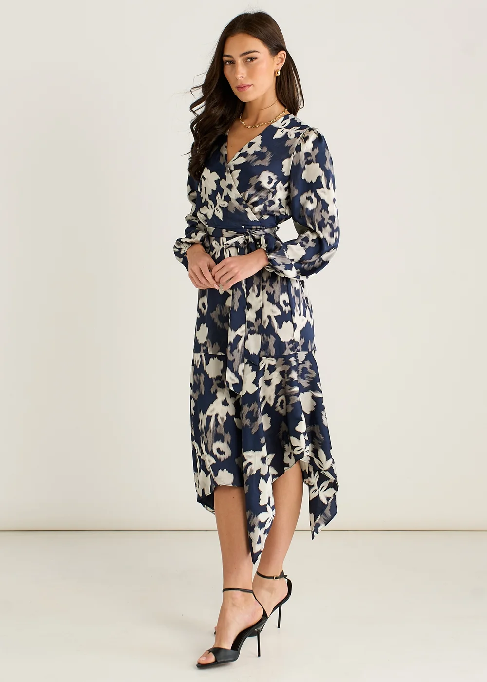 Gini London Navy Assymetric Hem Wrap Midi Dress - 12 Image 4