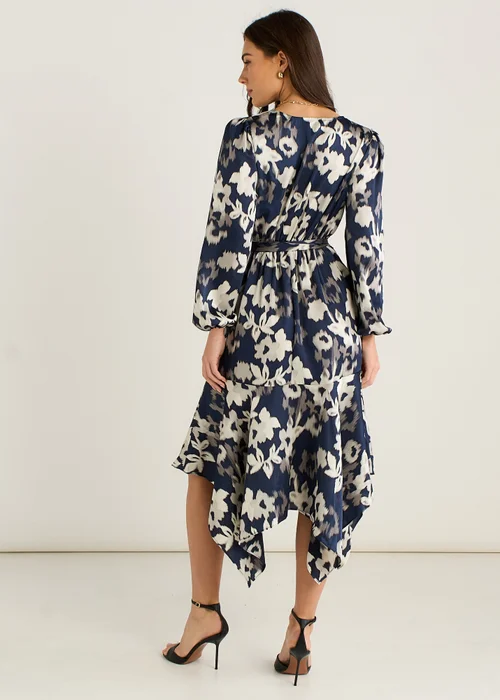 Gini London Navy Assymetric Hem Wrap Midi Dress - 12 Image 2
