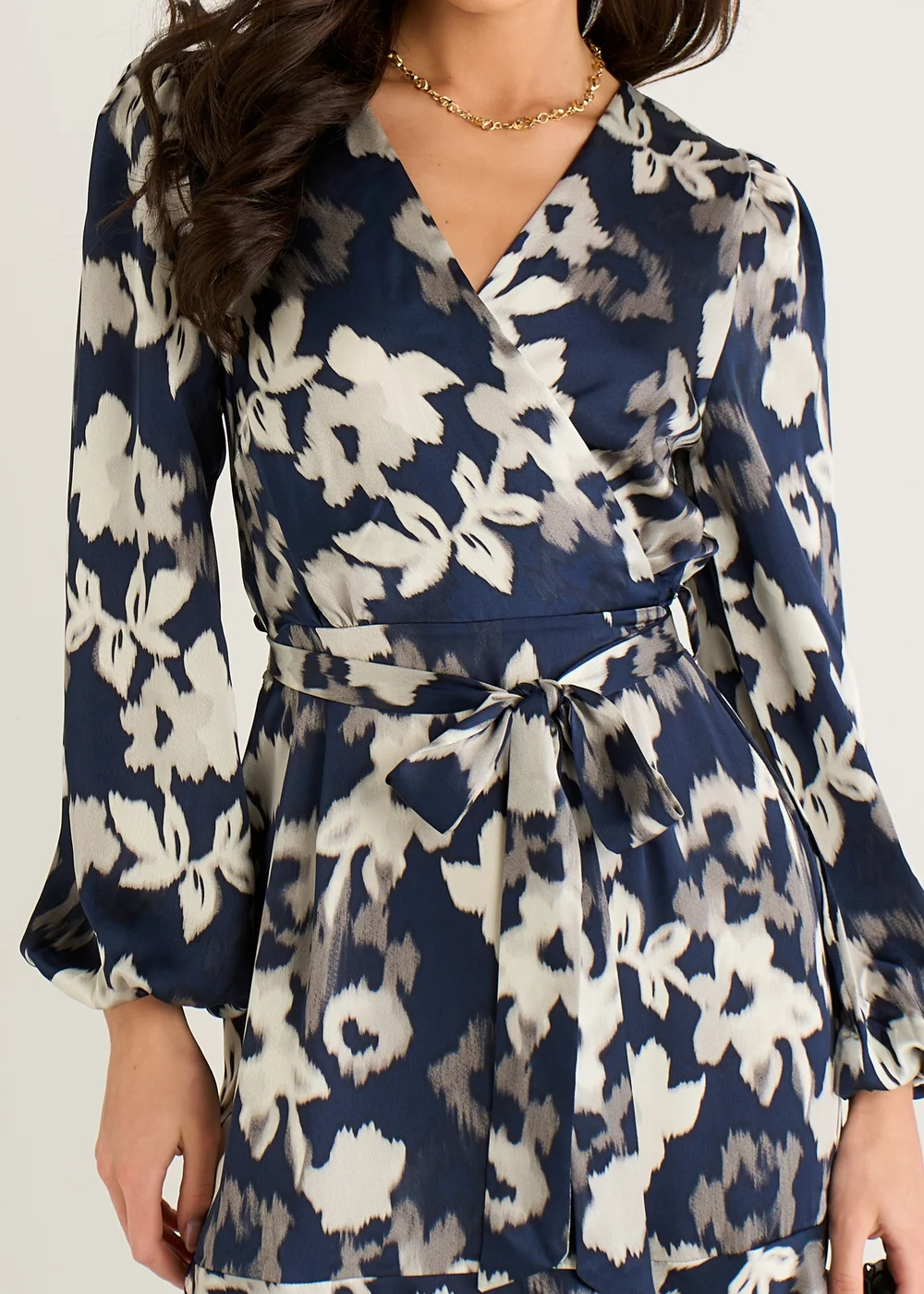 Gini London Navy Assymetric Hem Wrap Midi Dress - 12 Image 3