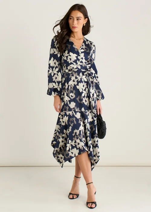 Gini London Navy Assymetric Hem Wrap Midi Dress - 12 Image 1