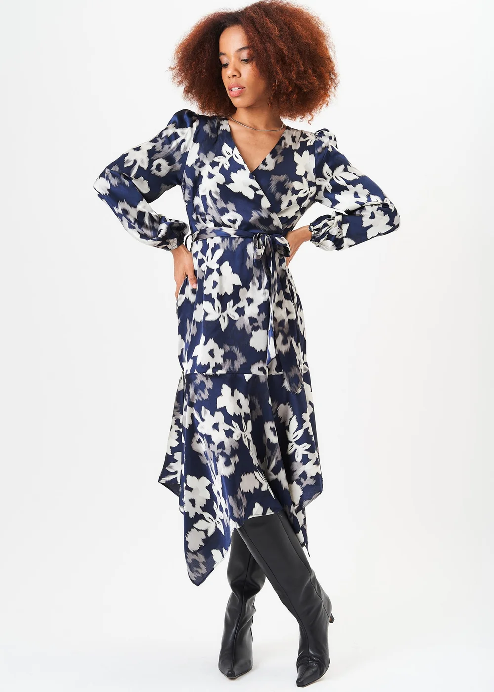 Gini London Navy Assymetric Hem Wrap Midi Dress - 12 Gini London Navy Assymetric Hem Wrap Midi Dress - 12