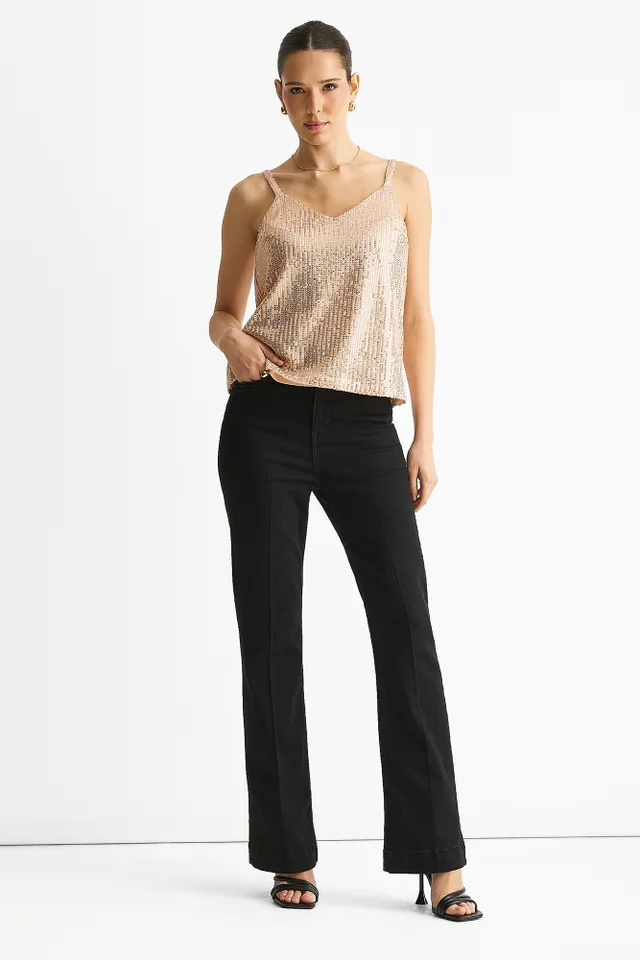 Gini London Champagne Sequin V Neck Cami Top