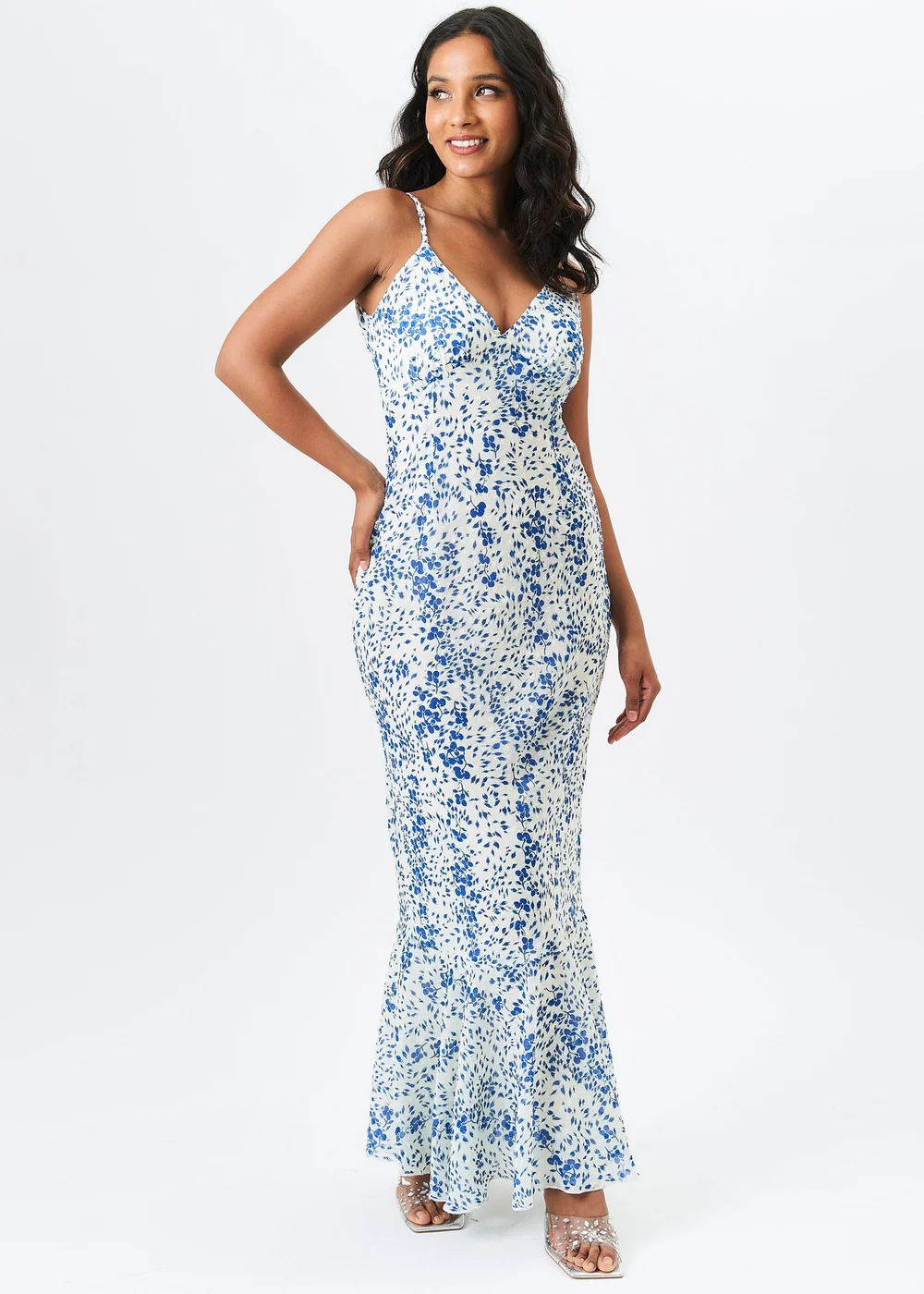 Gini London Ivory Dobby Floral Chiffon Strappy Maxi Dress - 14 Gini London Ivory Dobby Floral Chiffon Strappy Maxi Dress - 14