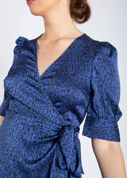Gini London Blue Animal Print Midi Wrap Dress - Size 8 Image 3
